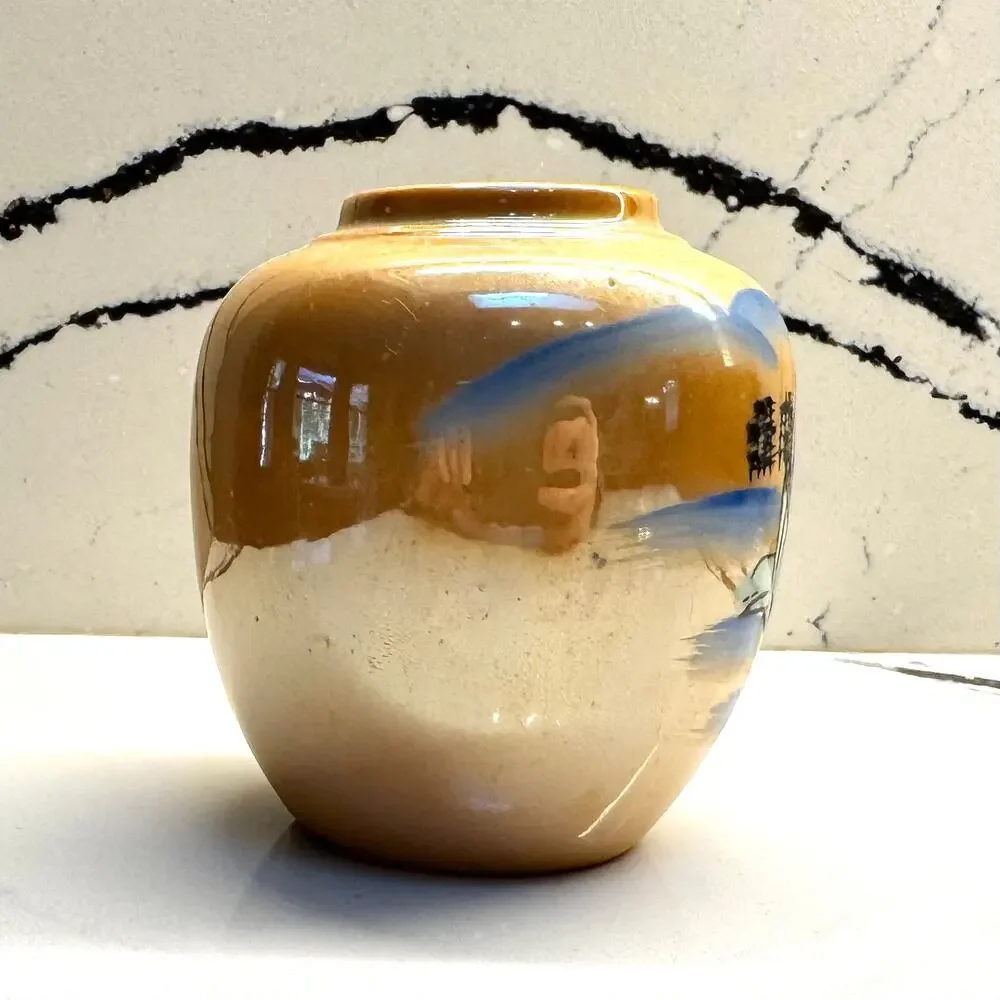 Vintage Made in Japan Hand Painted Scenic Porcelain Vase 3.5